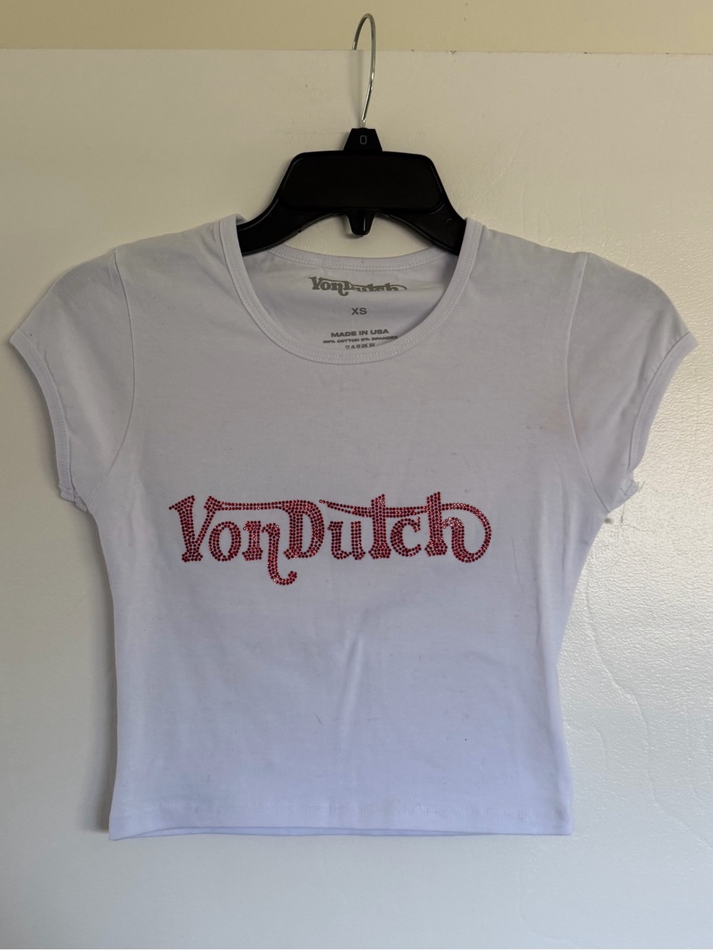 Von Dutch White Cropped Tee with Red Logo